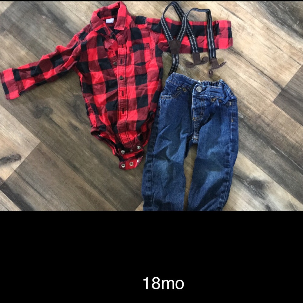 18m buff plaid lumberjack button down suspenders